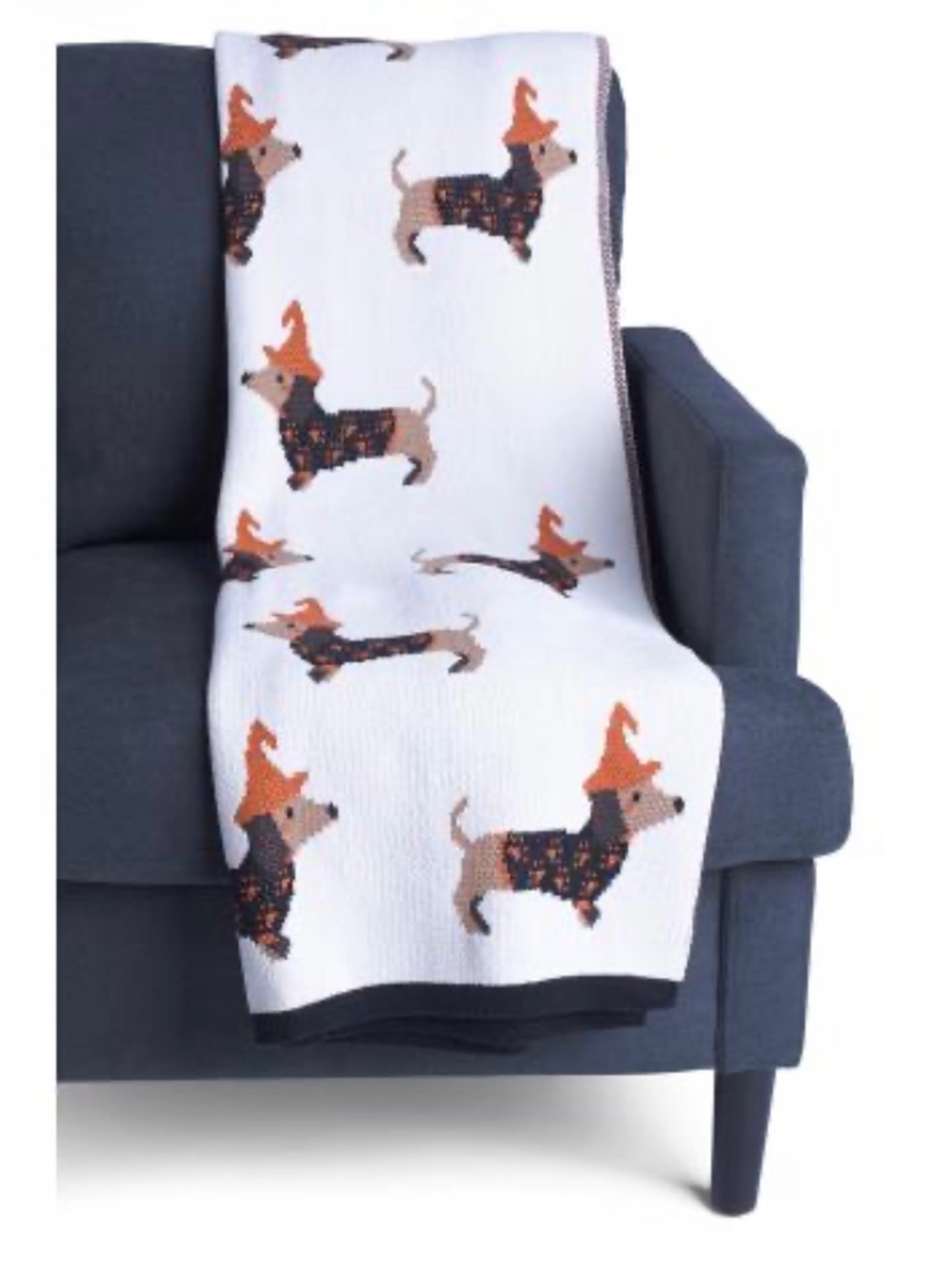 BNWT Made in India Dachschund Halloween in Witch Hat & Sweater  Blanket Throw